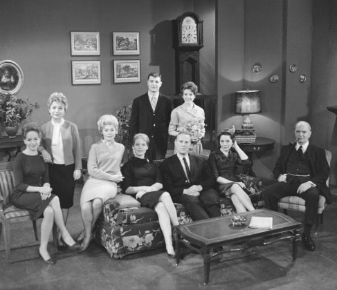 A still from 'As the World Turns' (Gary Sandy did not play the lead role in the show) featuring Joan Anderson, Patricia Bruder, Eileen Fulton, Don Hastings, Don MacLaughlin, Santos Ortega, Rosemary Prinz, Helen Wagner